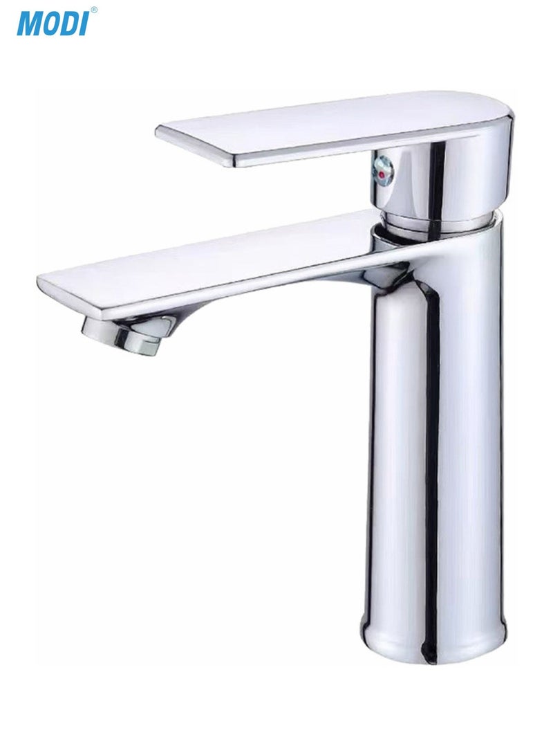 مودي خلاط حوض عصري، مطلي بالكروم، صنبور حمام، خلاط ماء ساخن وبارد بذراع واحد، هيكل متين من الزنك وخرطوشة سيراميك - Image 3